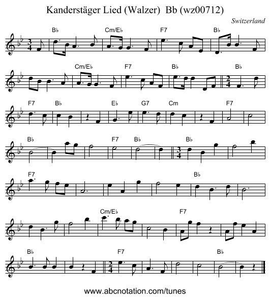 Kanderstäger Lied (Walzer)  Bb (wz00712) - staff notation
