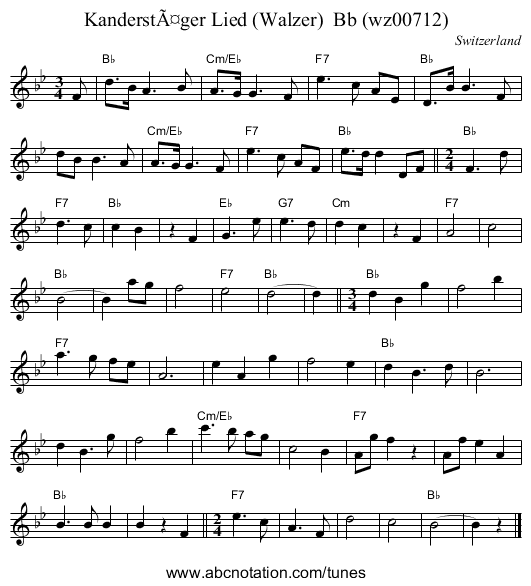 KanderstÃ¤ger Lied (Walzer)  Bb (wz00712) - staff notation