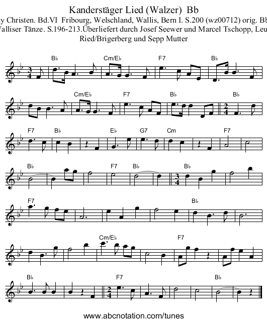 Kanderst&auml;ger Lied (Walzer)  Bb - staff notation