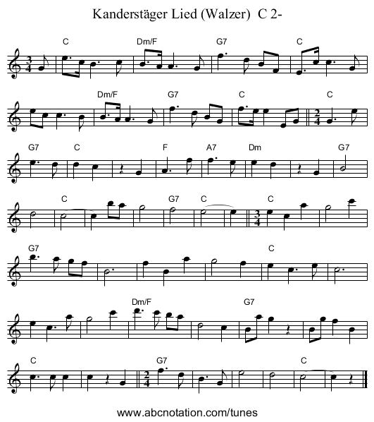 Kanderst&auml;ger Lied (Walzer)  C 2- - staff notation