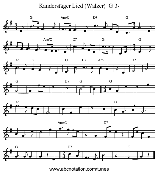 Kanderst&auml;ger Lied (Walzer)  G 3- - staff notation
