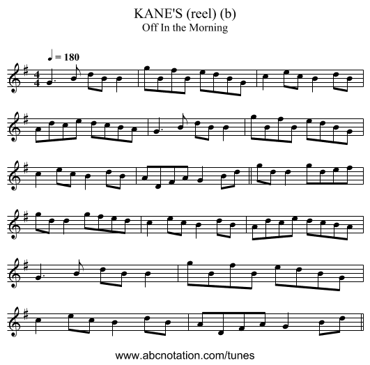 KANE'S (reel) (b) - staff notation