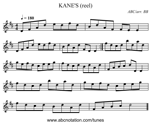 KANE'S (reel) - staff notation