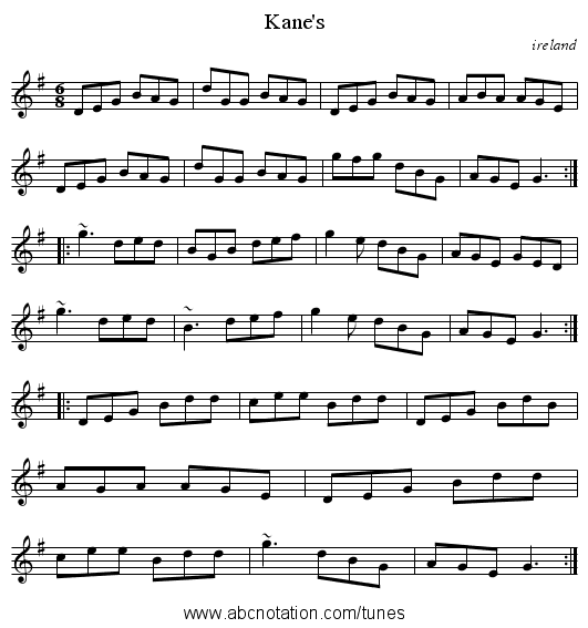 Kane's - staff notation