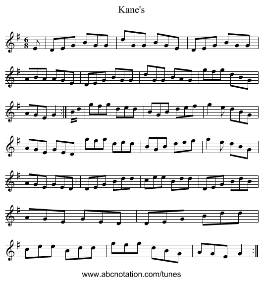 Kane's - staff notation