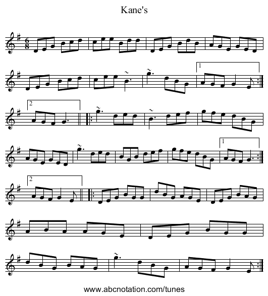 Kane's - staff notation