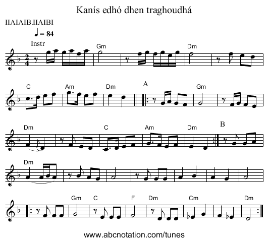 Kan&iacute;s edh&oacute; dhen traghoudh&aacute; - staff notation