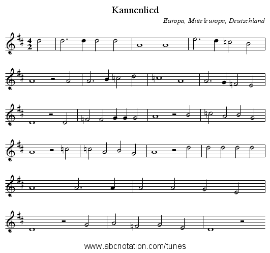 Kannenlied - staff notation