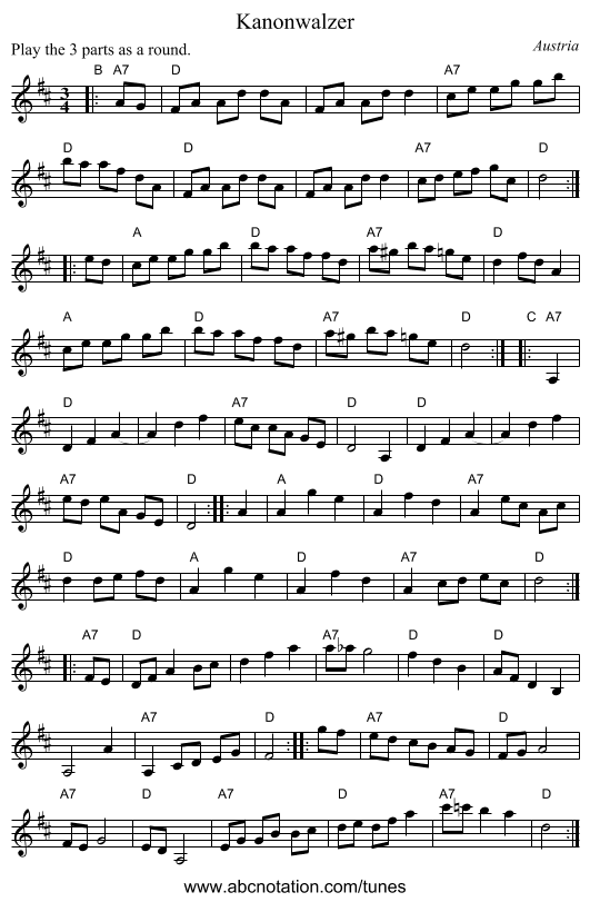 Kanonwalzer - staff notation