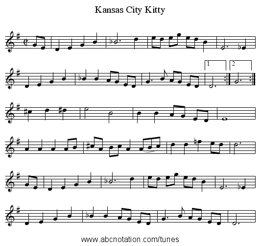 Kansas City Kitty - staff notation