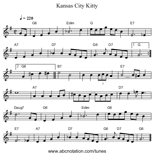 Kansas City Kitty - staff notation