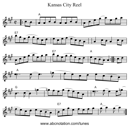 Kansas City Reel - staff notation