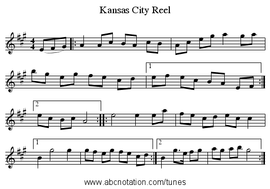 Kansas City Reel - staff notation