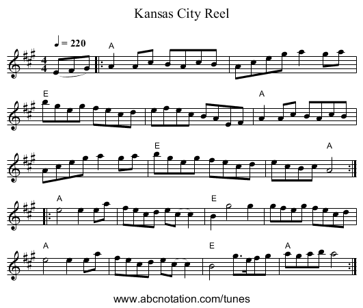 Kansas City Reel - staff notation