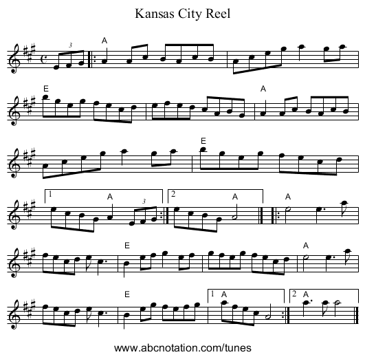 Kansas City Reel - staff notation