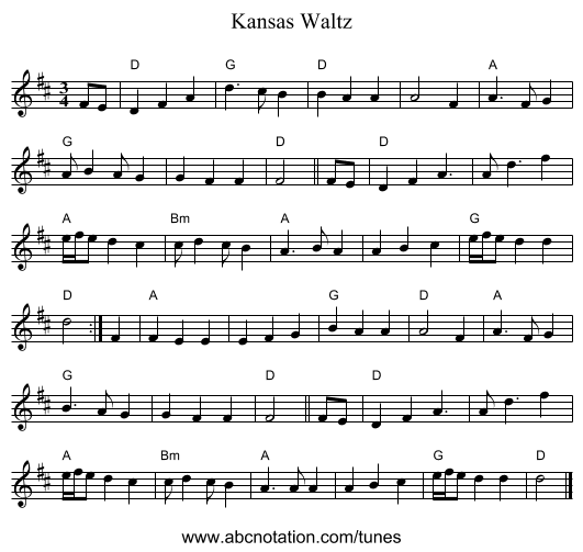 Kansas Waltz - staff notation