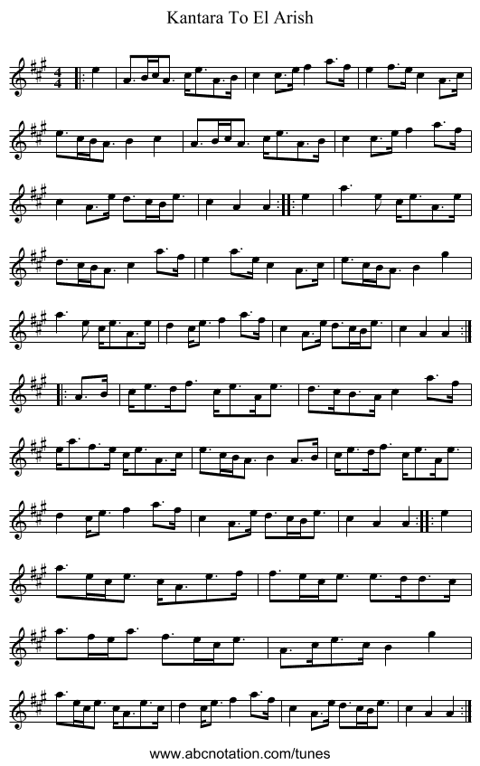 Kantara To El Arish - staff notation