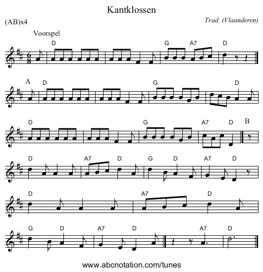 Kantklossen - staff notation