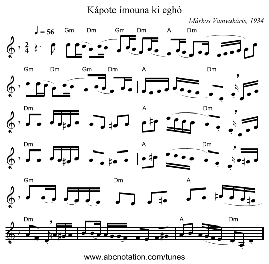 Kápote ímouna ki eghó - staff notation