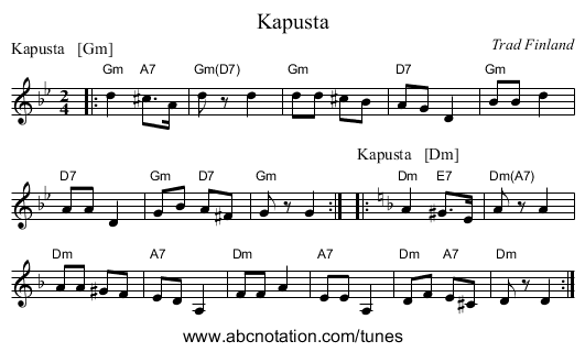 Kapusta - staff notation