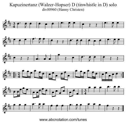 Kapuzinertanz (Walzer-Hopser) D (tinwhistle in D) solo - staff notation