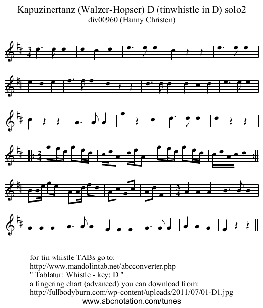 Kapuzinertanz (Walzer-Hopser) D (tinwhistle in D) solo2 - staff notation