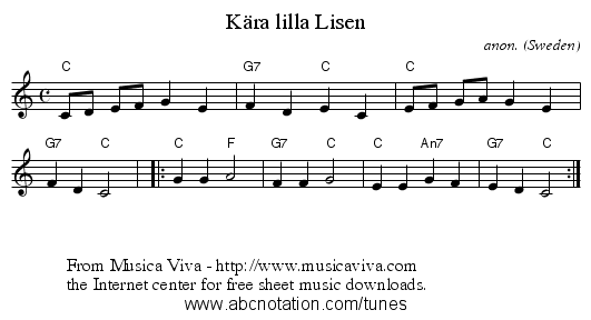 Kära lilla Lisen - staff notation