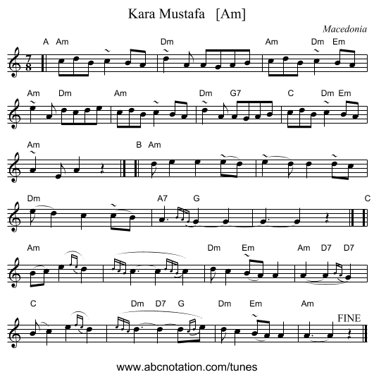 Kara Mustafa   [Am] - staff notation