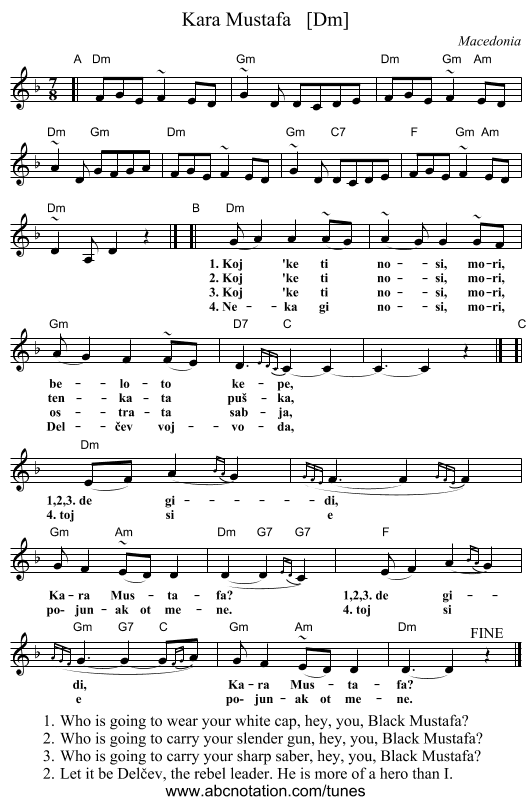 Kara Mustafa   [Dm] - staff notation