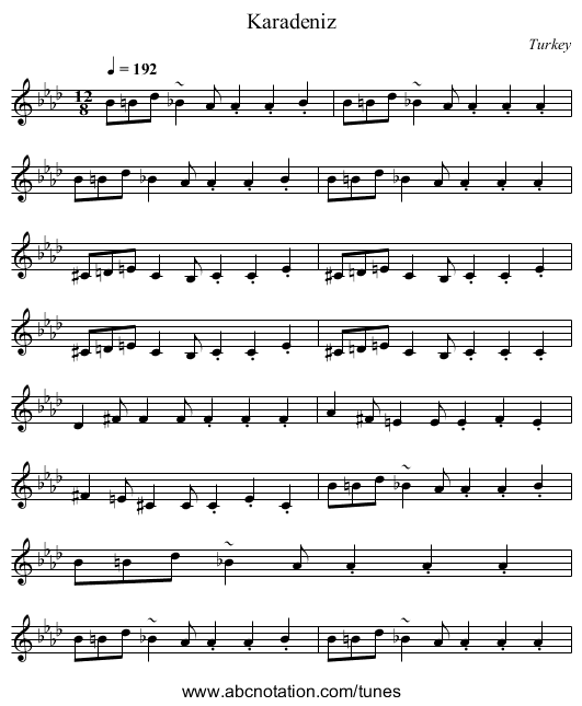 Karadeniz - staff notation