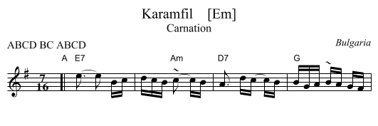 Karamfil    [Em] - staff notation