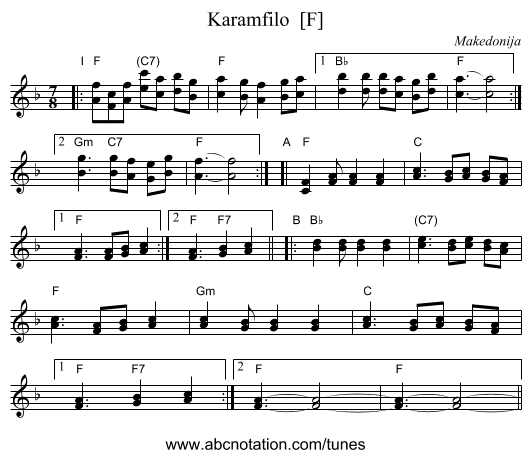 Karamfilo  [F] - staff notation