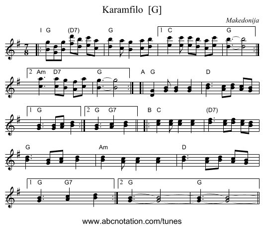 Karamfilo  [G] - staff notation