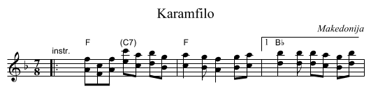 Karamfilo - staff notation