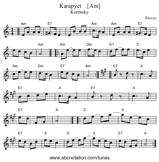 Karapyet    [Am] - staff notation