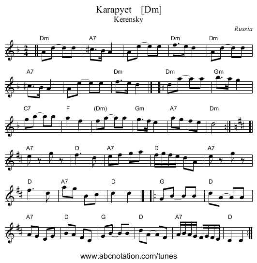 Karapyet    [Dm] - staff notation