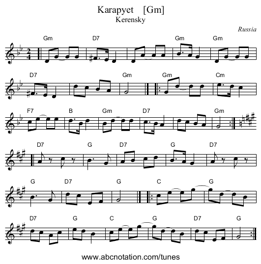 Karapyet    [Gm] - staff notation