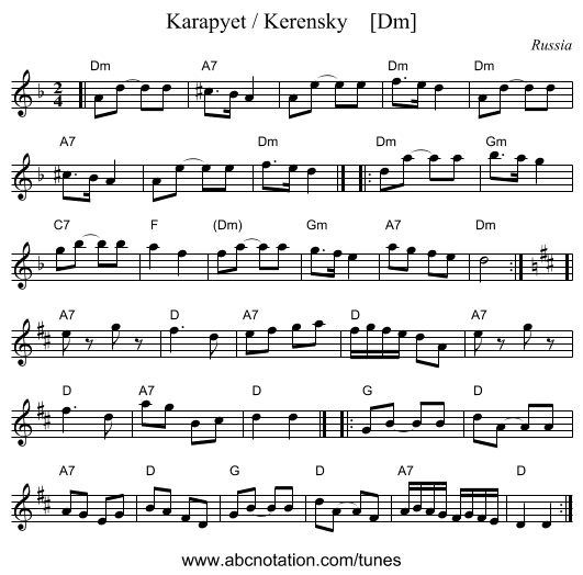 Karapyet / Kerensky    [Dm] - staff notation