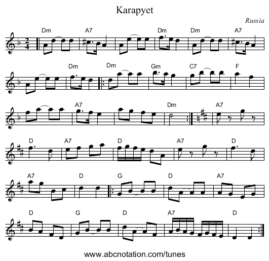Karapyet - staff notation