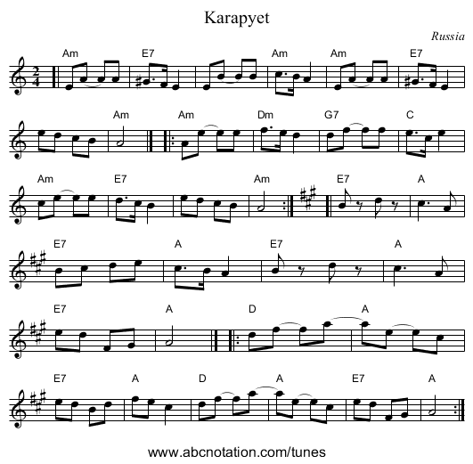 Karapyet - staff notation