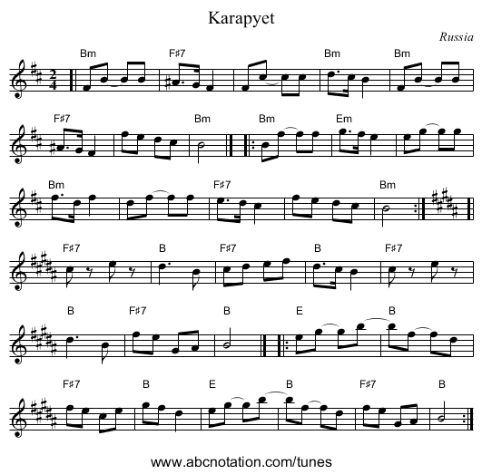 Karapyet - staff notation