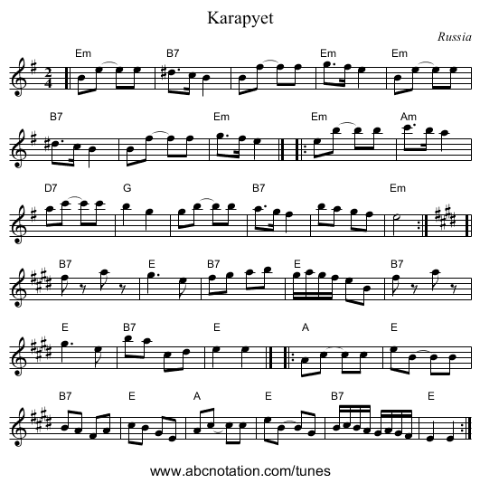 Karapyet - staff notation