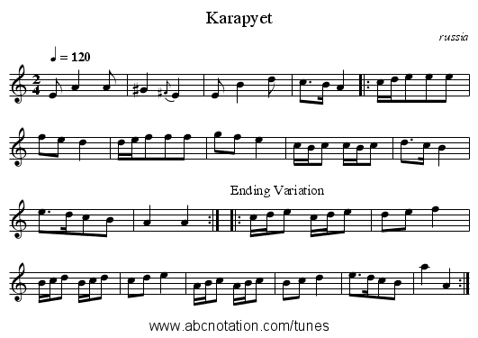 Karapyet - staff notation