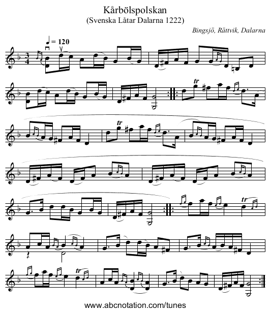 Kårbölspolskan - staff notation