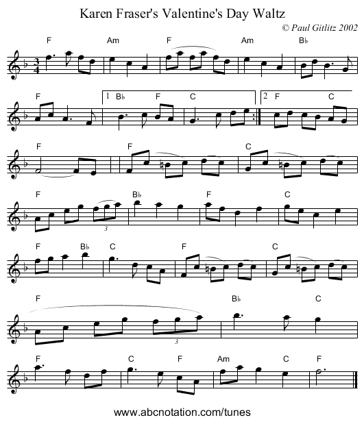 Karen Fraser's Valentine's Day Waltz - staff notation
