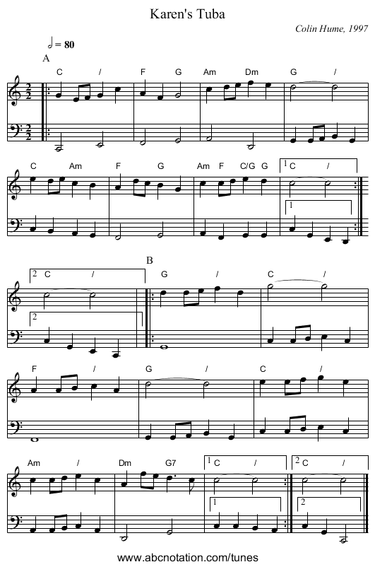 Karen's Tuba - staff notation