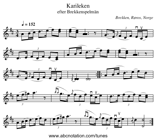 Karileken - staff notation