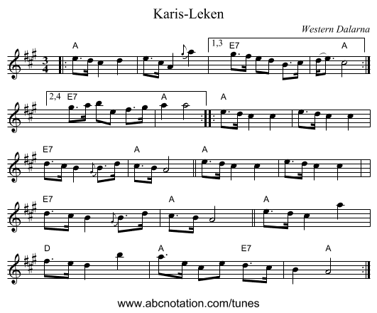 Karis-Leken - staff notation