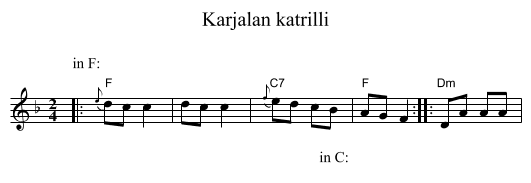 Karjalan katrilli - staff notation
