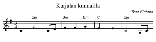 Karjalan kunnailla - staff notation